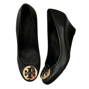 Tory Burch Napa Leather Chelsea Wedge Heels Black Size 8